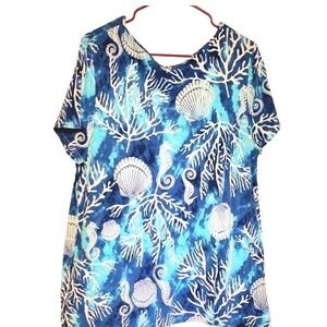 CHICO'S Seashell ocean tropical Shirt Size Med 2 vacation beach nautical draping